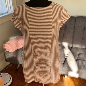 Madewell linen blend Brown and White Striped Dress with back buttons. size XS